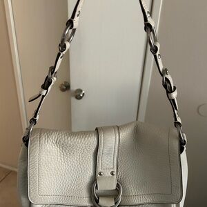 Coach Cream Shoulder Bag with Textured Leather and Chain Strap